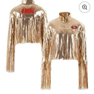 NWT NFL 49ners Gold Fringe Varsity Jacket